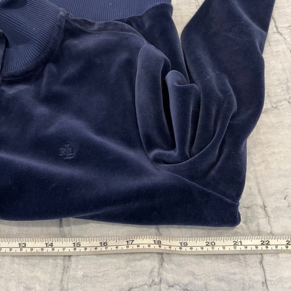 Lauren Ralph Lauren Velour Velvet Jacket Womens Large Blue Gold Buttons Comfy - Picture 8 of 10